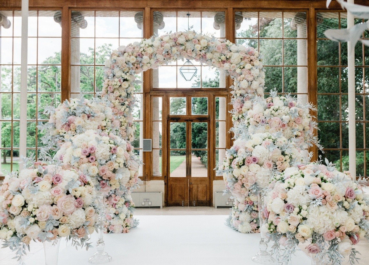floral arch in conservatory 