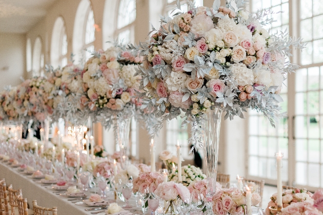 large pastel displays on reception tables 