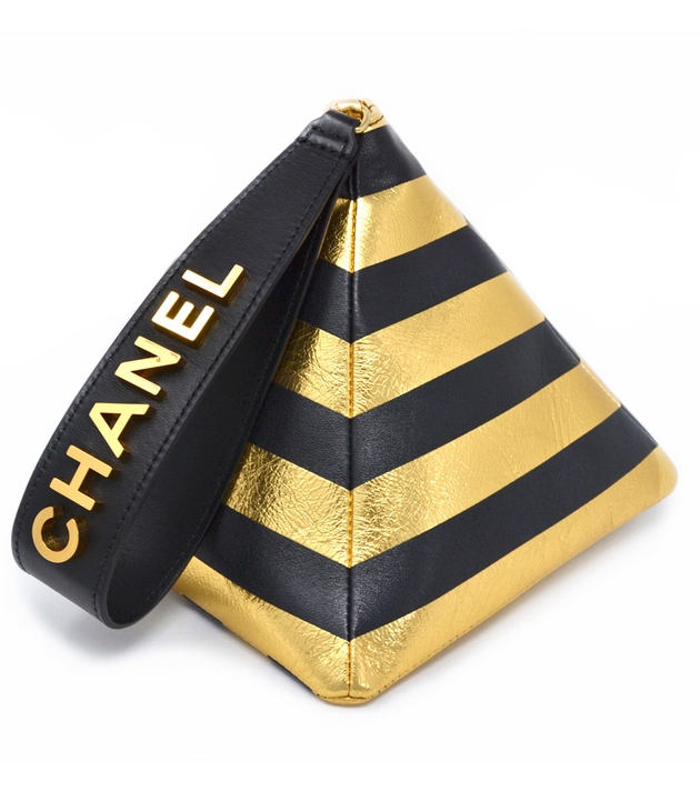 Gold and black pyramid-shaped Chanel bag