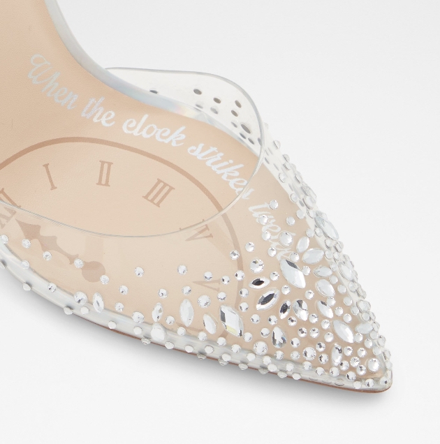 Glass slipper bridal shoes with text inscription