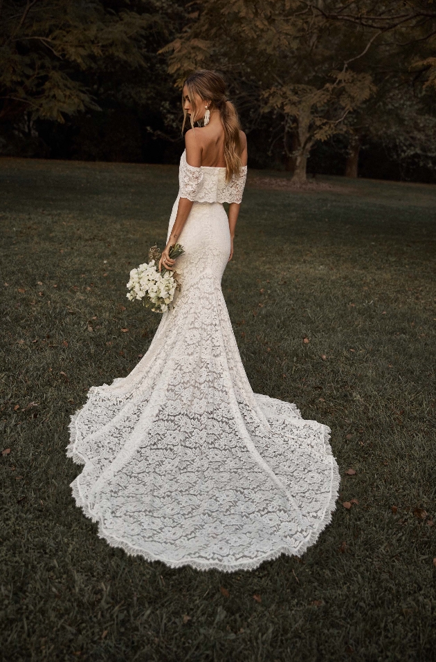 Bride wearing the new Grace Loves Lace eco wedding dress going on sale this Valentine's Day