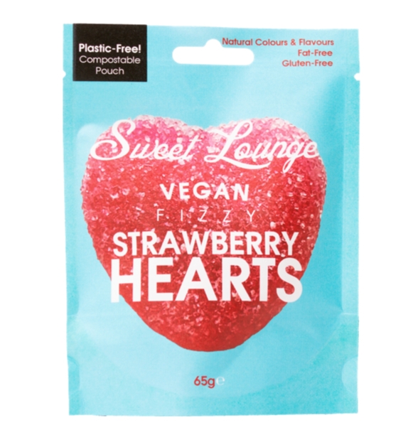 bag of sweet blue packaging with red heart sweet on it 