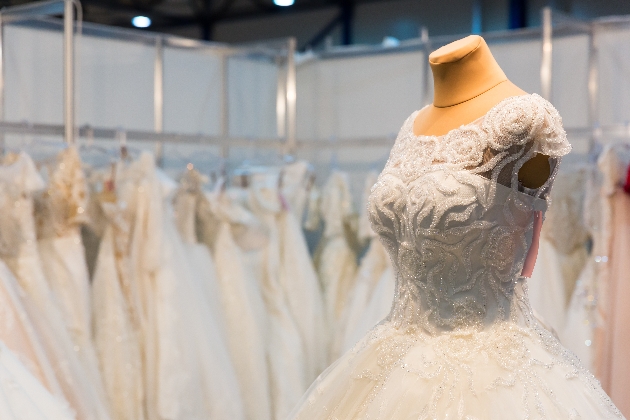 A wedding dress on a mannequin